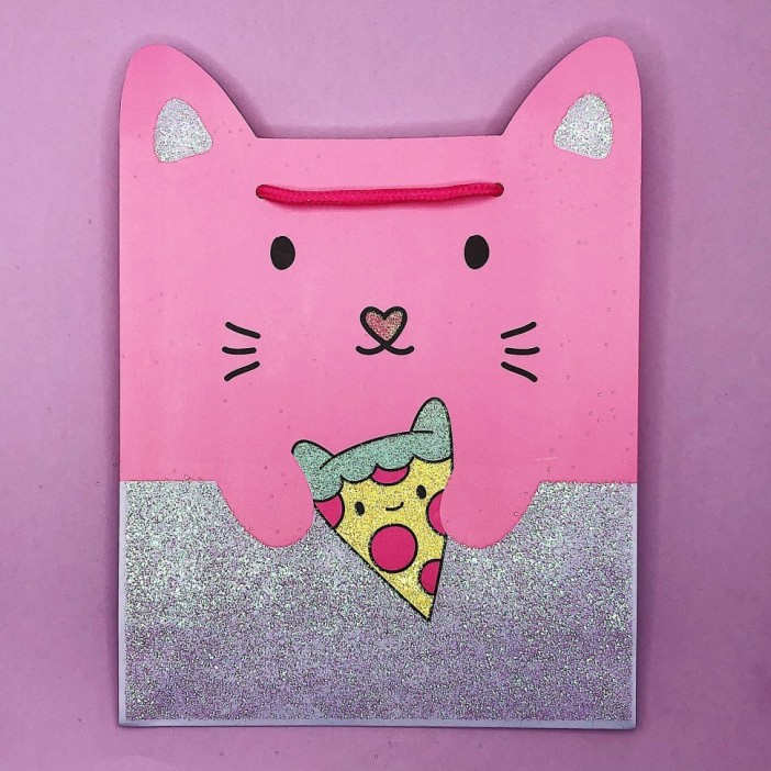 Подарочный пакет "Cat with pizza" (24*21*8) 