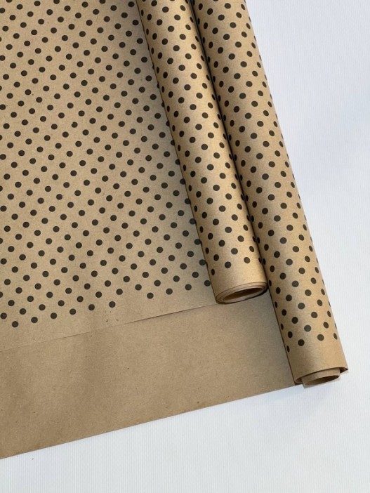 Крафт бумага &quot;Горох&quot; черный цв. на коричневом фоне 720мм/60гр/60мкр/8,5м 