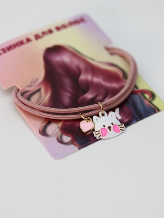 Резинка для волос GIRLY "Cat heart", pink 