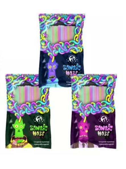 Пудра сахарная &quot;Zombie Мозг&quot; пакет с Татуировкой Ассорти вкусов (шоубокс - 30 шт.) 
