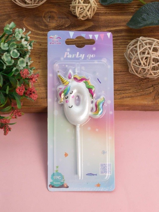 Свеча для торта &quot;Unicorn&quot; цифра 0, (6 см) 