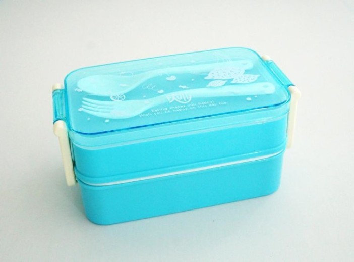 Ланчбокс &quot;Fruit&quot; голубой (2 яруса + вилка и ложка в наборе) 