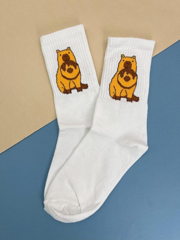Носки "Капибара с пончиком", белые, мужские/женские р. 35-40