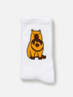 Носки "Капибара с пончиком", белые, мужские/женские р. 35-40