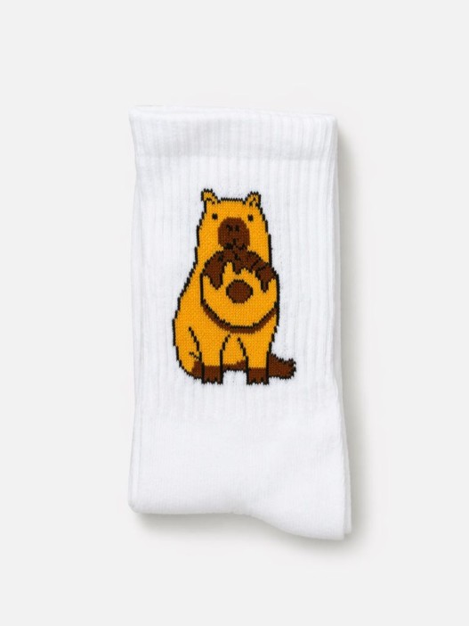 Носки "Капибара с пончиком", белые, мужские/женские р. 35-40 