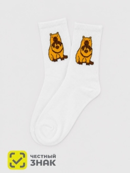 Носки "Капибара с пончиком", белые, мужские/женские р. 35-40