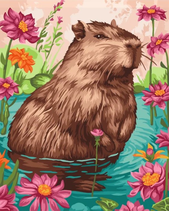 Картина по номерам 40*50 &quot;Капибара в пруду&quot; (24 цвета) 