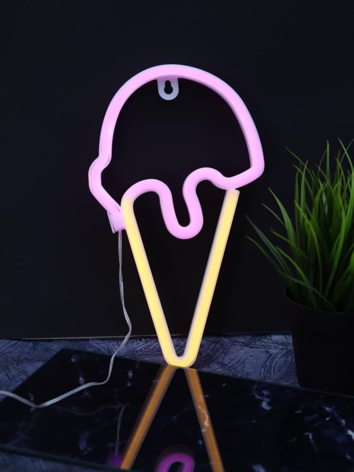 Неоновый подвесной ночник "Мороженое", USB, свечение микс (26,5х15,5 см)