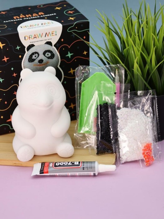 Алмазная мозаика на копилке (нижняя загрузка) Draw Me! «Panda», (9*8.5*12 см) 