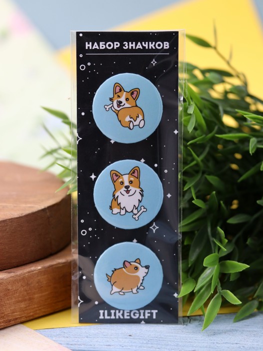Набор значков 3 шт. iLikeGift &quot;Corgi&quot; 