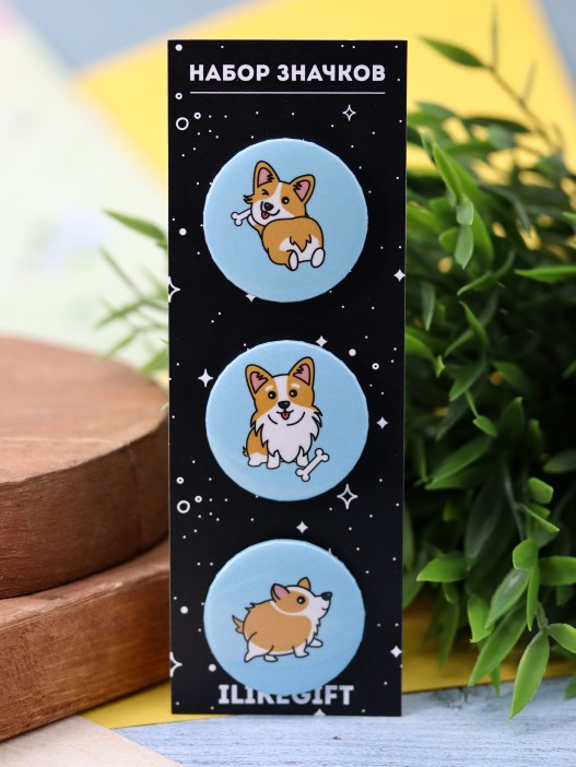 Набор значков 3 шт. iLikeGift &quot;Corgi&quot; 