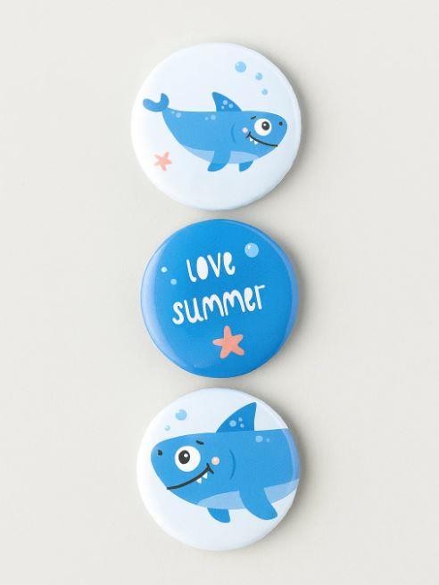 Набор значков 3 шт. iLikeGift Shark &quot;LOVE SUMMER&quot; 