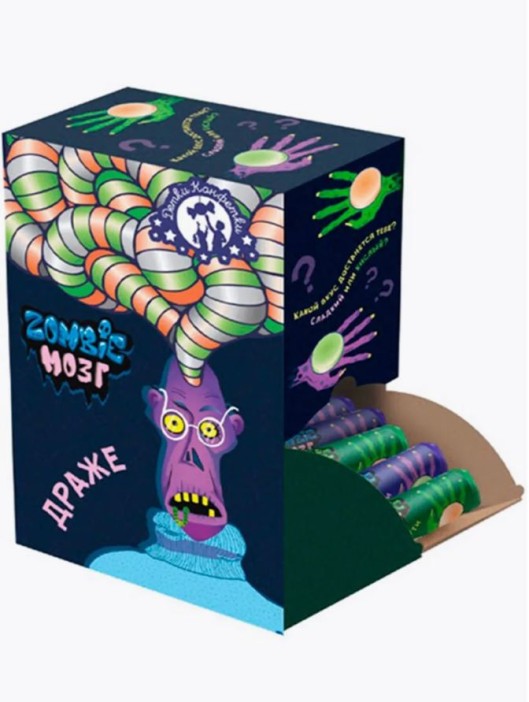 Драже "Zombie Мозг"  Зомби Ролл Супер кислые и сладкие (шоубокс - 60 шт.) 