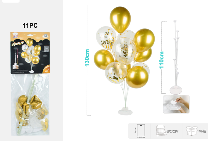 Набор воздушных шаров 11 шт. + стойка 110 см &quot;Clear glitter balloons&quot;, gold 