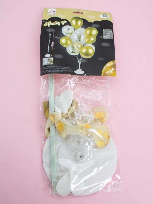Набор воздушных шаров 11 шт. + стойка 110 см &quot;Clear glitter balloons&quot;, gold 