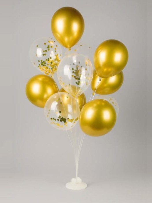 Набор воздушных шаров 11 шт. + стойка 110 см &quot;Clear glitter balloons&quot;, gold 