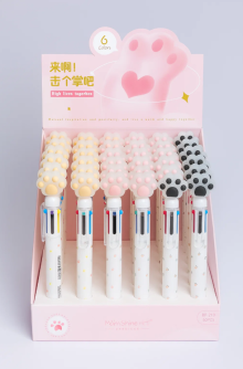 Разноцветная ручка 6 в 1 "Розовая лапка", шоубокс 36 шт.