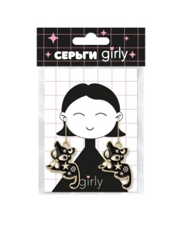 Серьги GIRLY "Чёрные коты сияют", чёрные