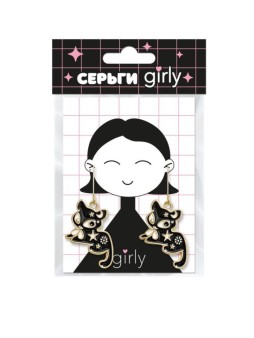 Серьги GIRLY "Чёрные коты сияют", чёрные