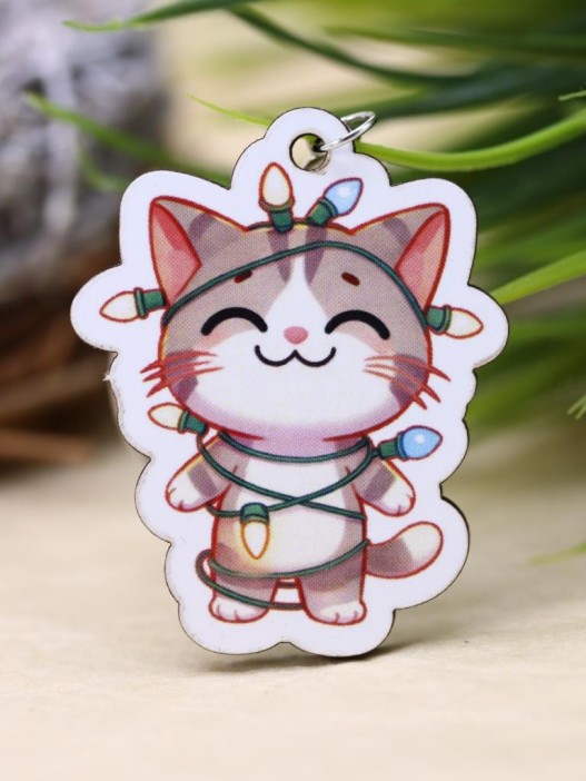 Брелок ECO из дерева &quot;Зажигай в новом году! Котик&quot; 