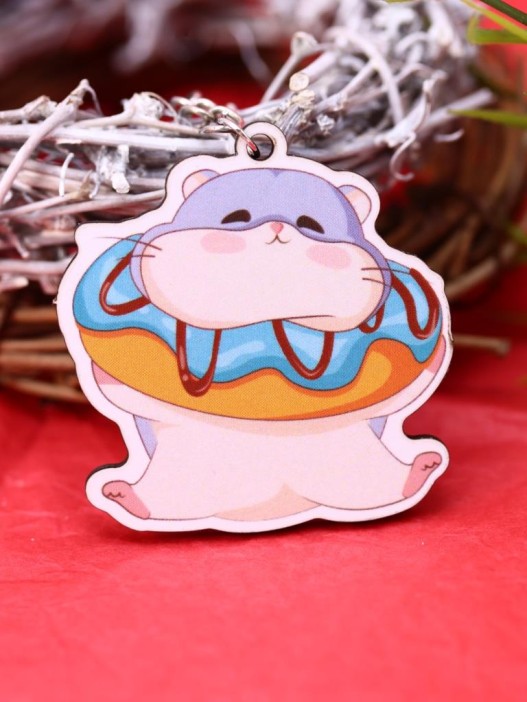 Брелок ECO из дерева "Хомячок и пончик" 