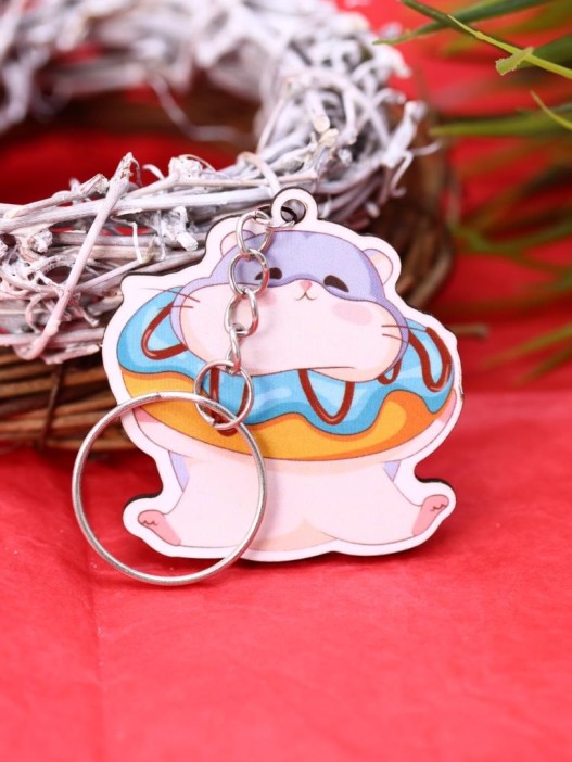 Брелок ECO из дерева "Хомячок и пончик" 