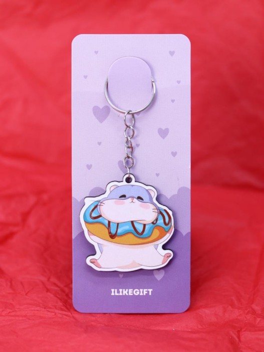 Брелок ECO из дерева "Хомячок и пончик" 