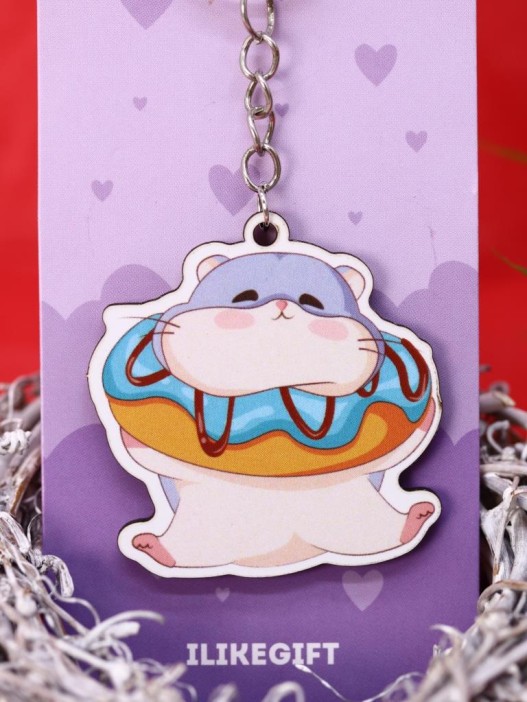 Брелок ECO из дерева "Хомячок и пончик" 