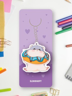 Брелок ECO из дерева "Хомячок и пончик"