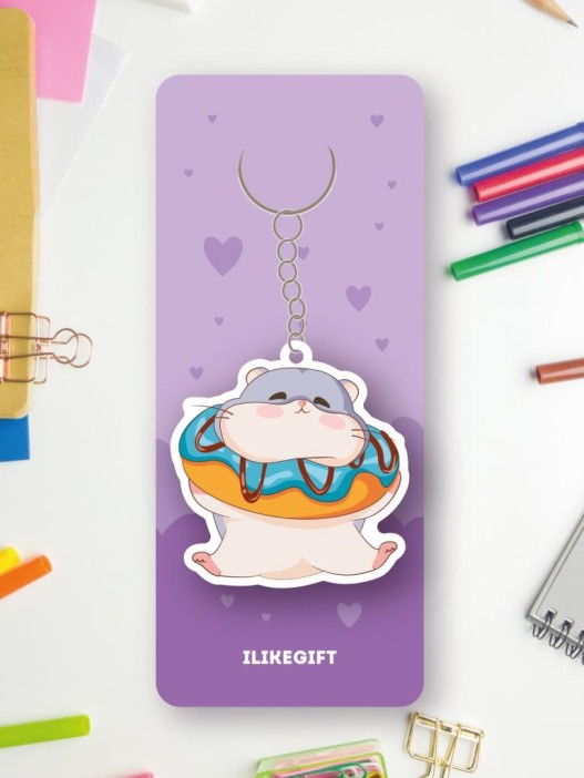 Брелок ECO из дерева "Хомячок и пончик" 