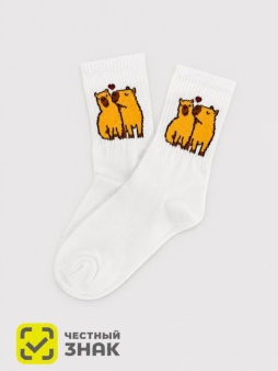 Носки "Влюбленные капибары", белые, мужские/женские р. 35-40