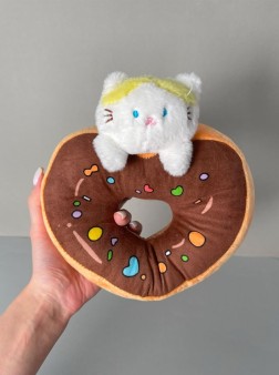 Мягкая игрушка "Кот с пончиком", коричневая, 20 см