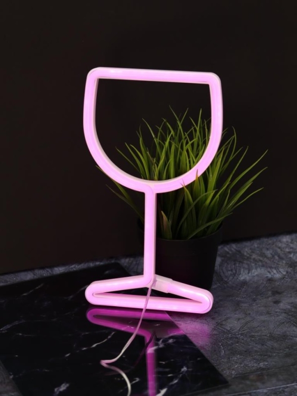 Неоновый подвесной ночник "Стакан", USB, розовое свечение (27х15 см)