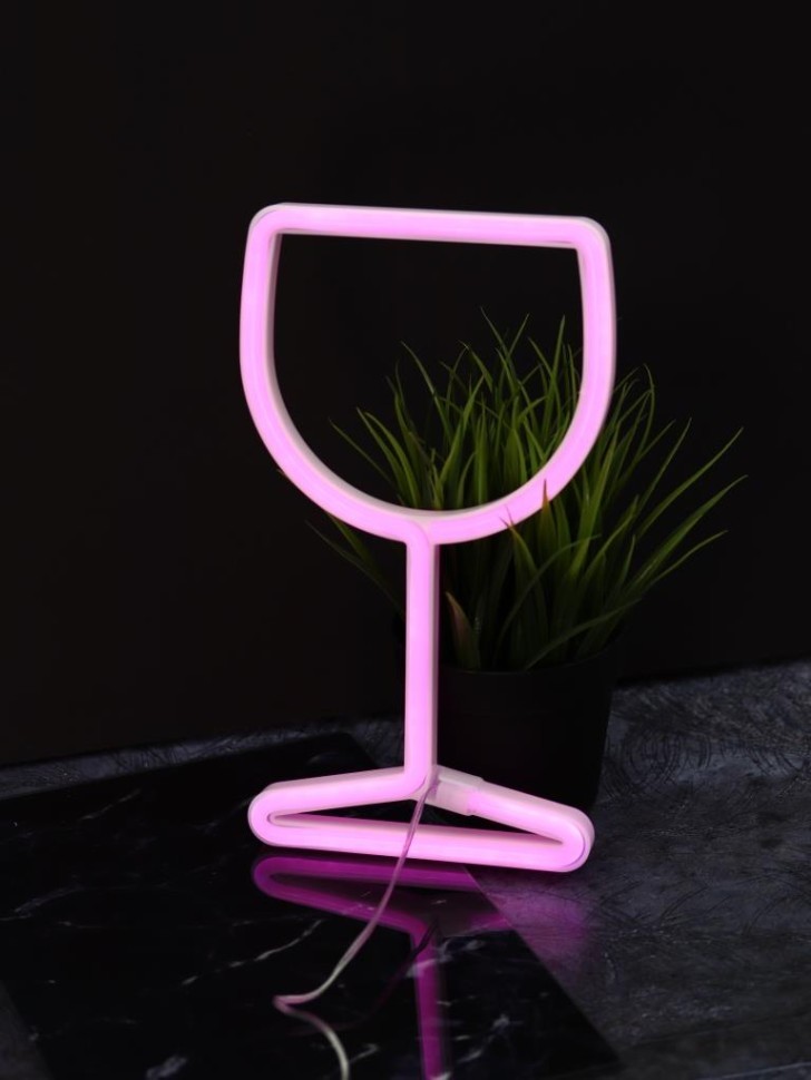 Неоновый подвесной ночник "Стакан", USB, розовое свечение (27х15 см)