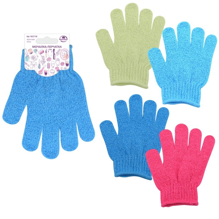 Мочалка-перчатка (19х15 см), 4 цв. 
