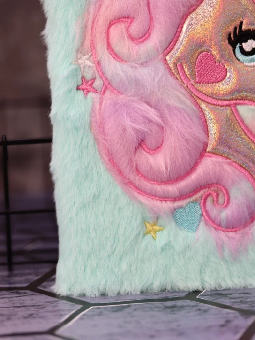 Блокнот плюшевый &quot;Beautiful unicorn&quot;, green mix, 15х21 см, плотность 80 гр. 