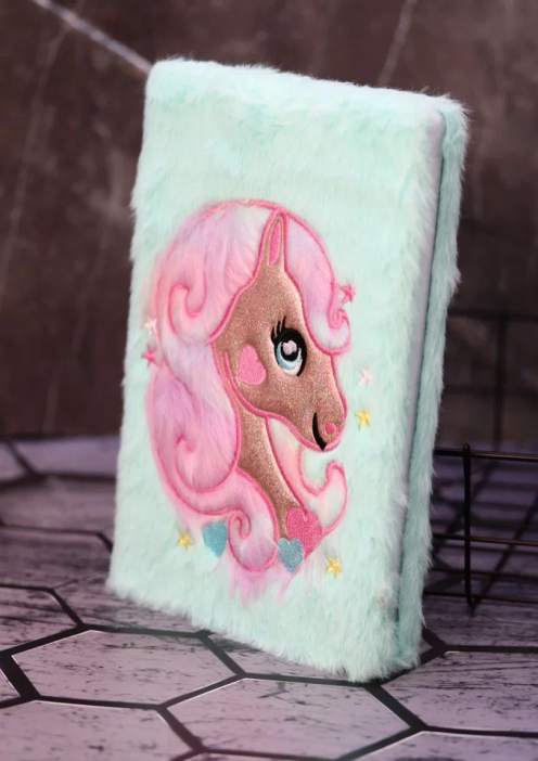 Блокнот плюшевый &quot;Beautiful unicorn&quot;, green mix, 15х21 см, плотность 80 гр. 