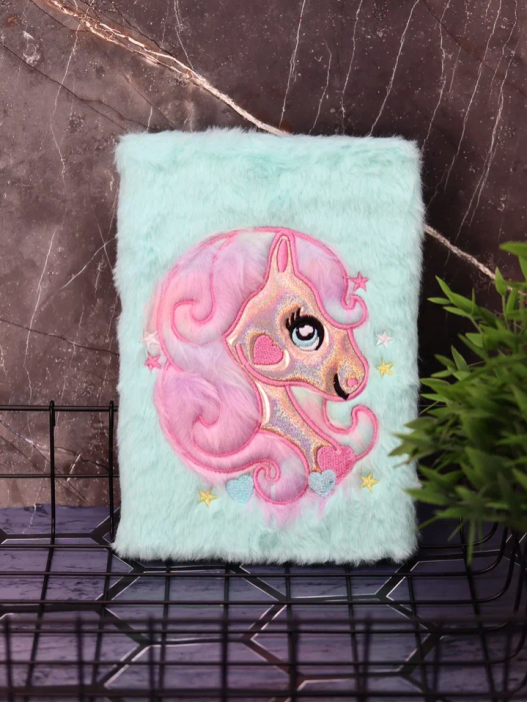 Блокнот плюшевый &quot;Beautiful unicorn&quot;, green mix, 15х21 см, плотность 80 гр. 