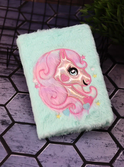 Блокнот плюшевый &quot;Beautiful unicorn&quot;, green mix, 15х21 см, плотность 80 гр. 