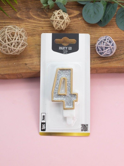 Свеча для торта &quot;Sparkle digit&quot; цифра 4, (7 см) 