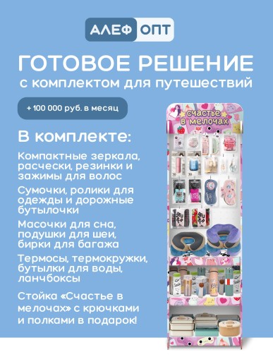 Стойка с крючками (20 шт)+3 полки "Счастье в мелочах" + комплект товаров для путешествий