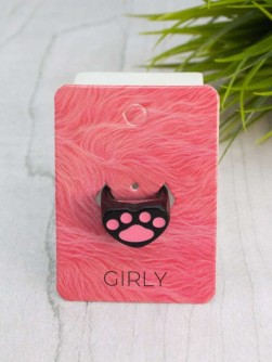 Кольцо акриловое GIRLY "Лапка в сердце", черное (d=1,7 см)