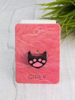 Кольцо акриловое GIRLY "Лапка в сердце", черное (d=1,7 см)