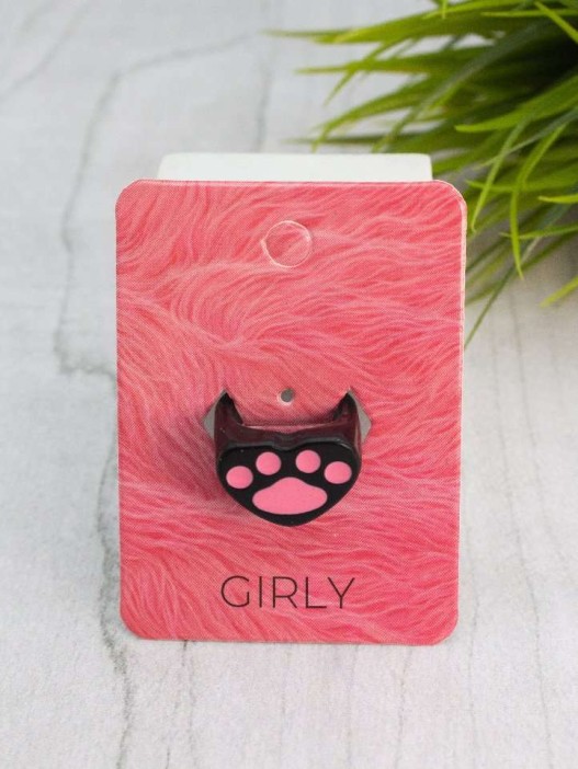 Кольцо акриловое GIRLY "Лапка в сердце", черное (d=1,7 см) 