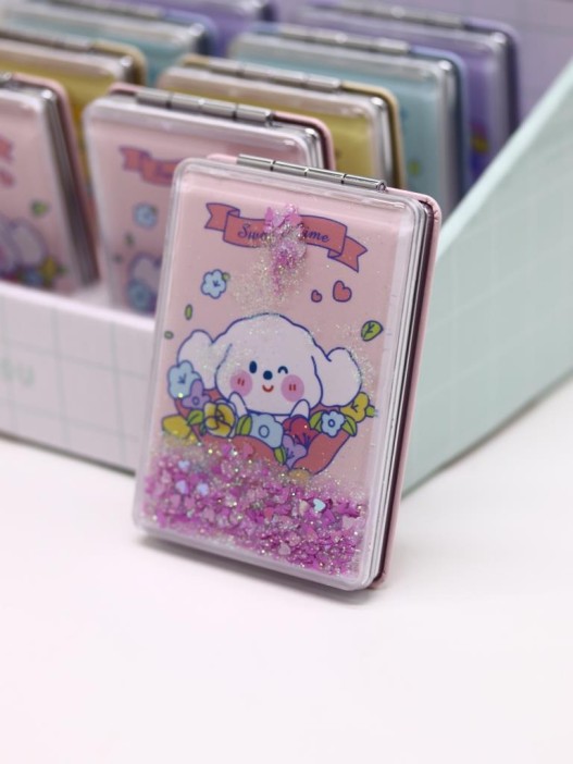 Зеркало шейкер раскладное &quot;Sweet Time the doggie&quot;, розовое, 8*6 см 