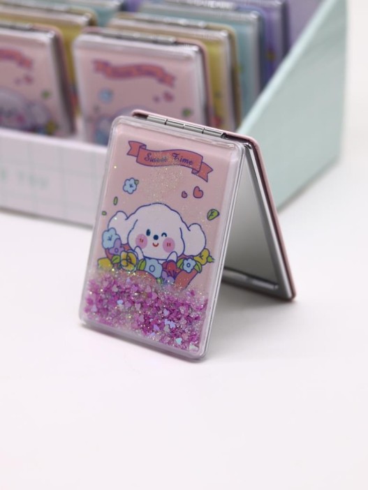 Зеркало шейкер раскладное &quot;Sweet Time the doggie&quot;, розовое, 8*6 см 