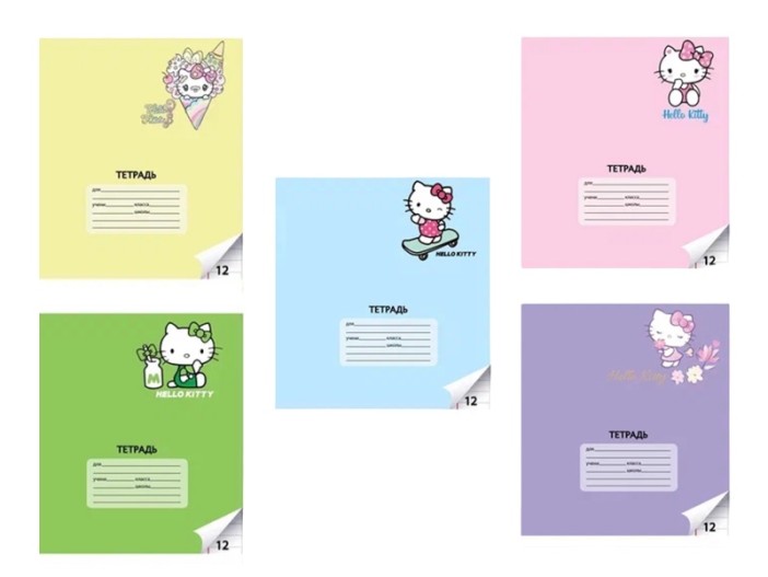 Тетрадь А5 "Hello Kitty", 12 л, линейка, обложка мел. картон 190 г/м2, mix 