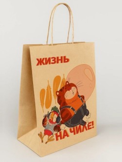 Пакет подарочный "Попугай Кеша. На чиле", крафт (24*14*30)