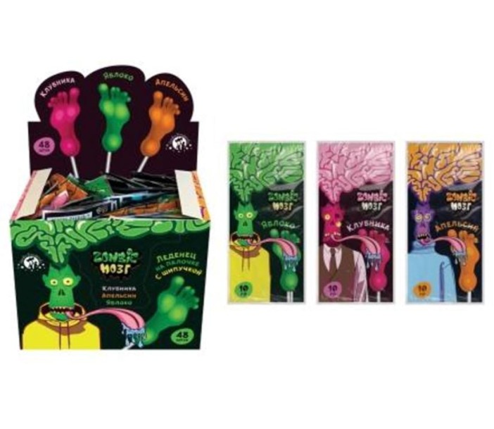 Карамель "Zombie Мозг" кислая Пятка (шоубокс - 48 шт.) 