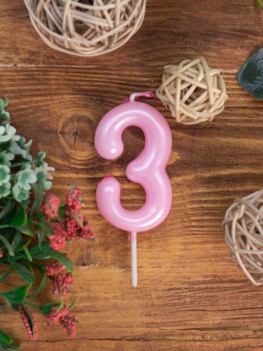 Свеча для торта &quot;Pink glow&quot; цифра 3, (6 см) 